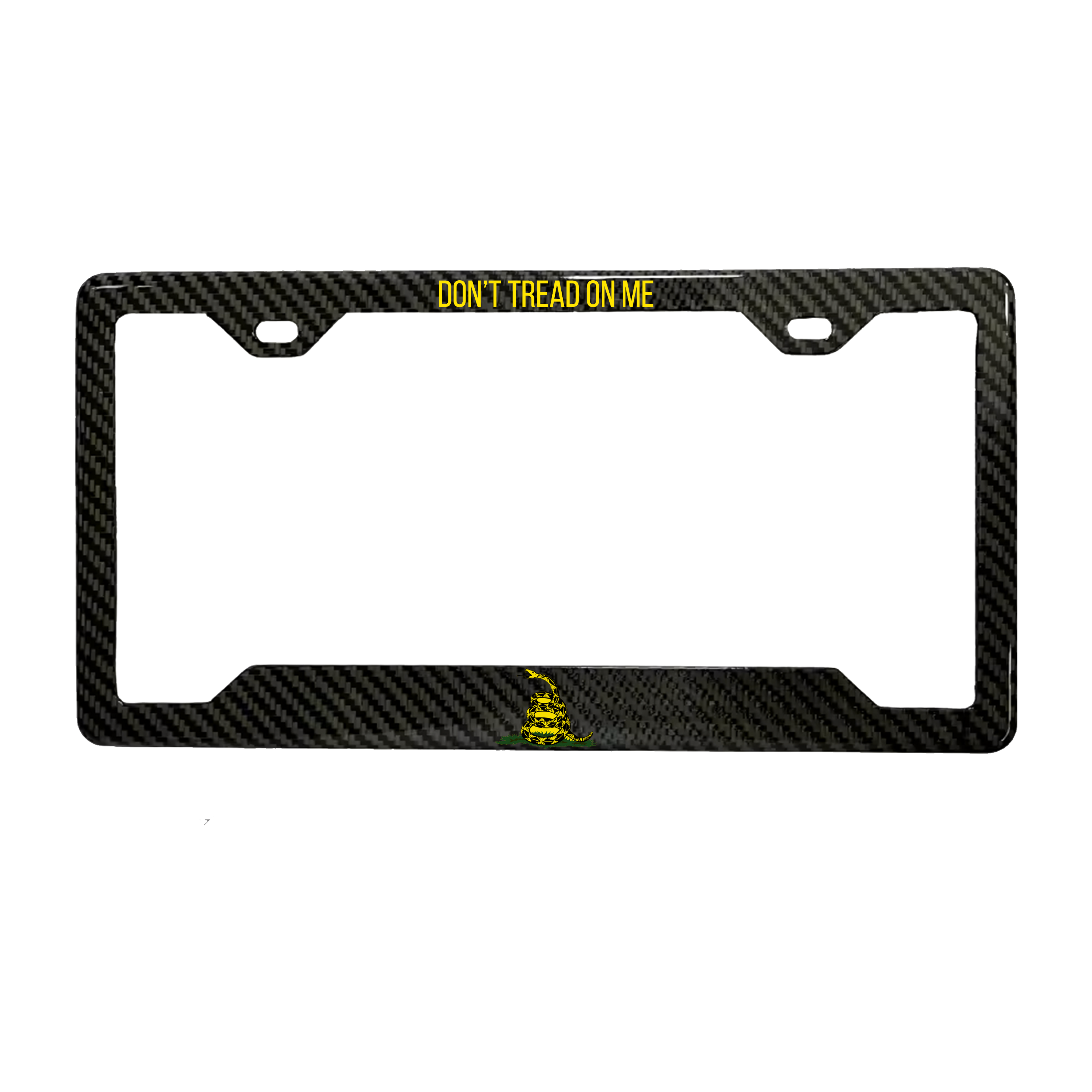 Don't Tread On Me Gadsden carbon fiber license plate frame - front view