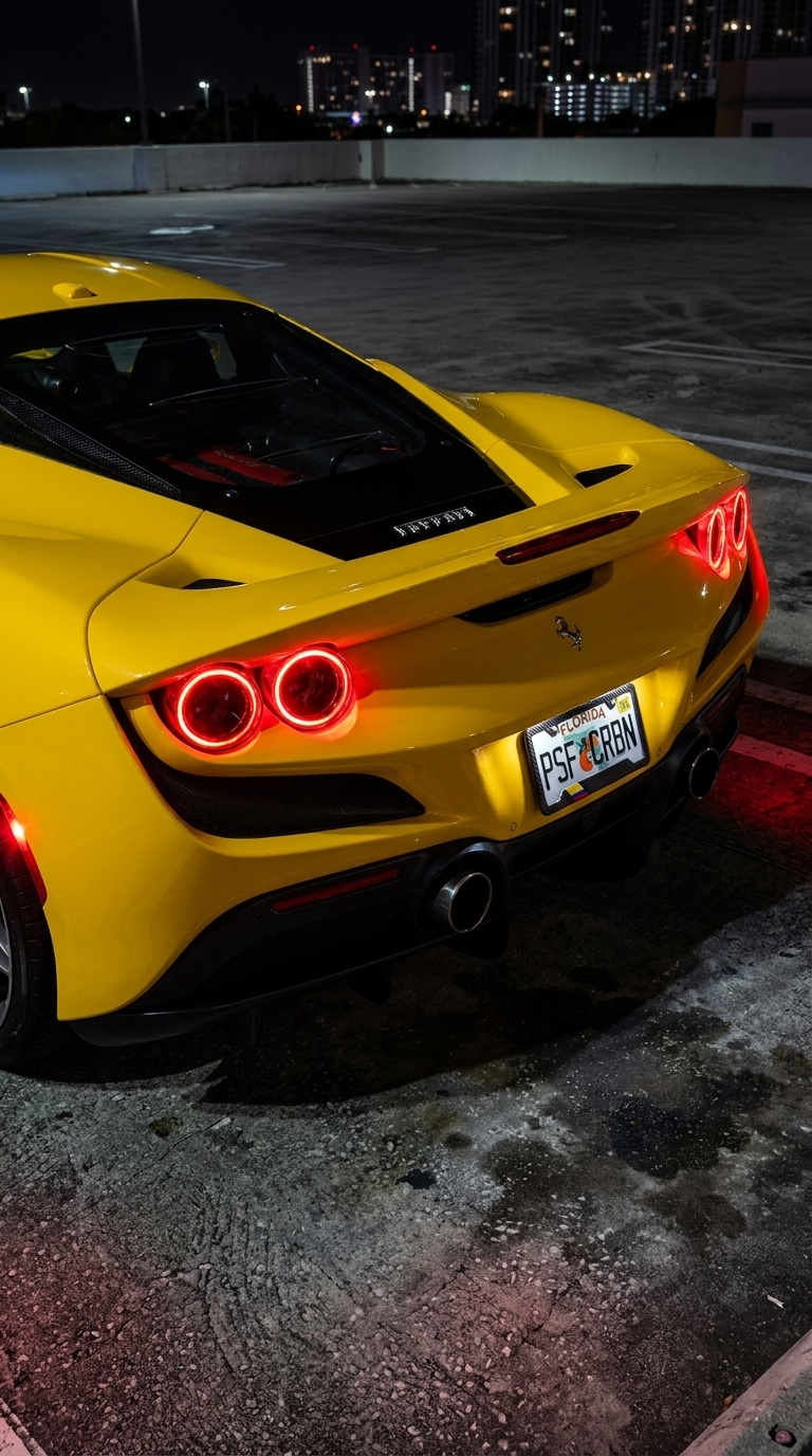 Colombia carbon plate frame on a yellow Ferrari, taillights on