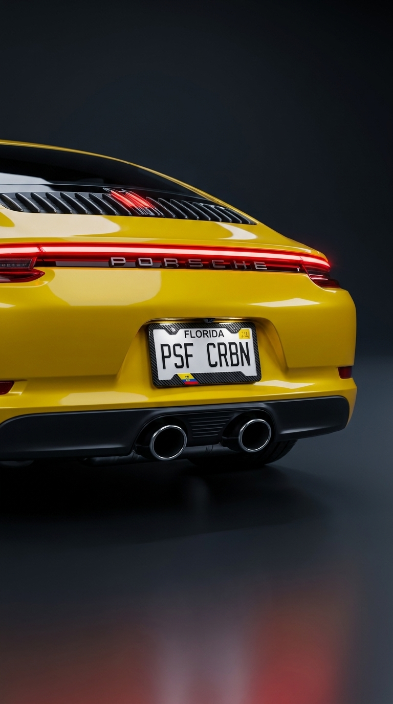 Ecuador carbon plate frame on yellow Porsche 911 studio