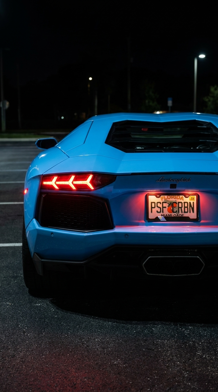 Uruguay carbon plate frame on a sky-blue Lamborghini, taillights on
