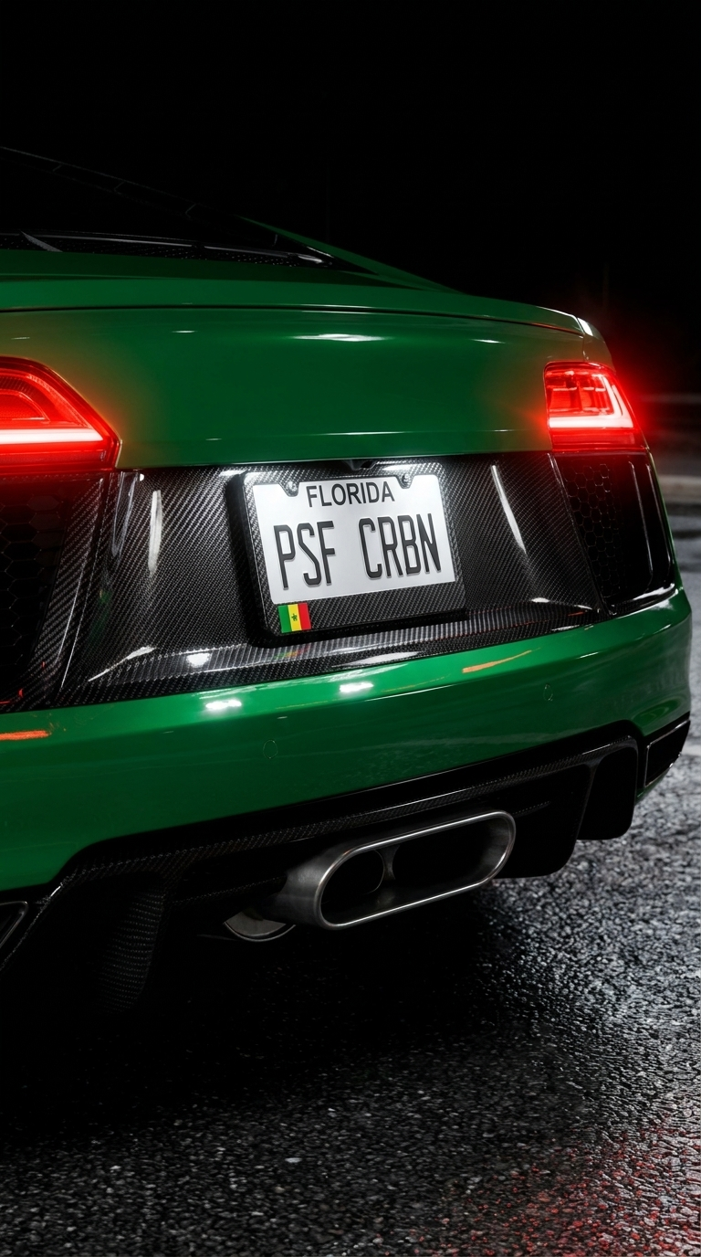 Senegal carbon plate frame close-up on green Audi R8