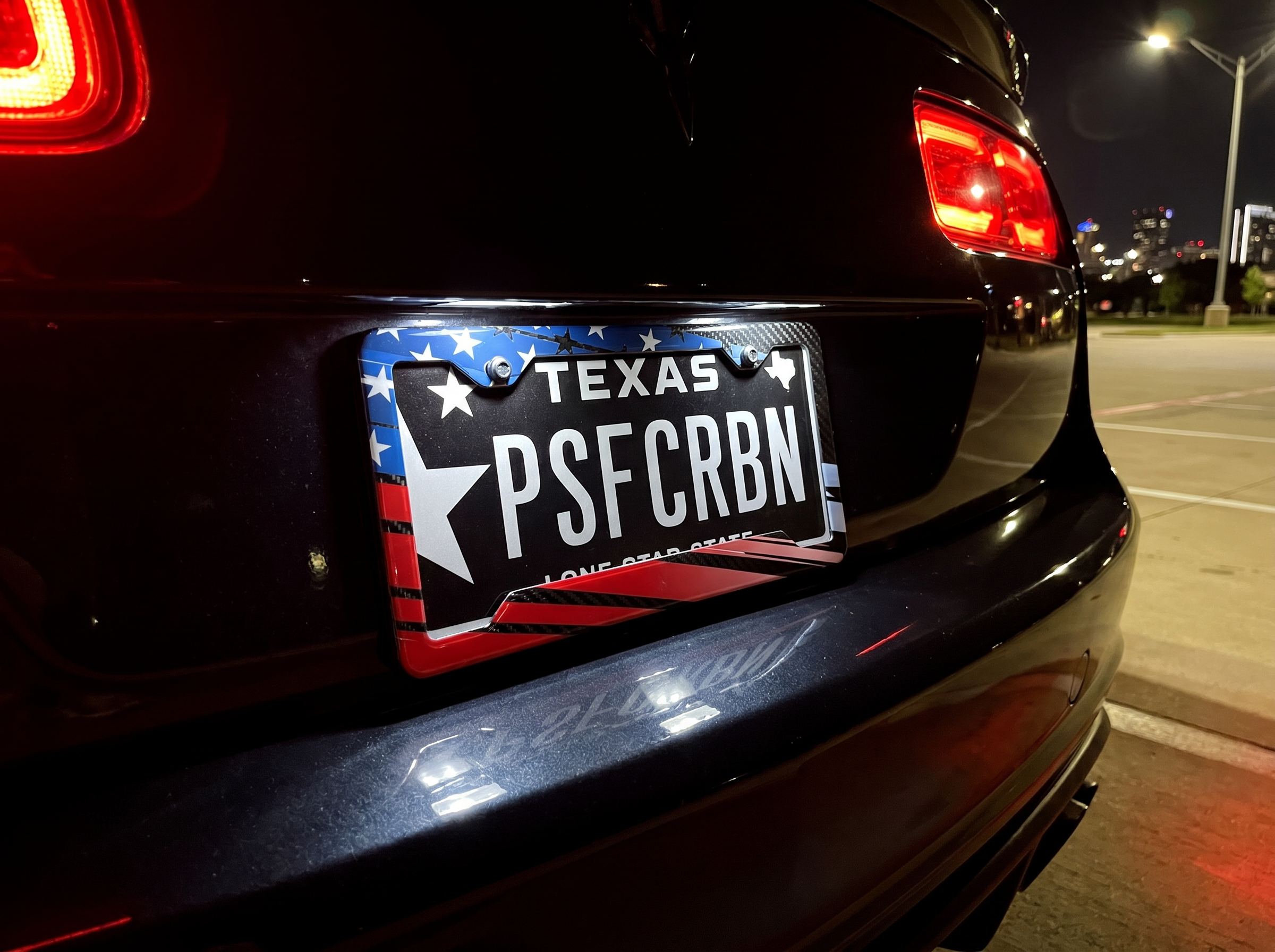 American Flag carbon frame at night