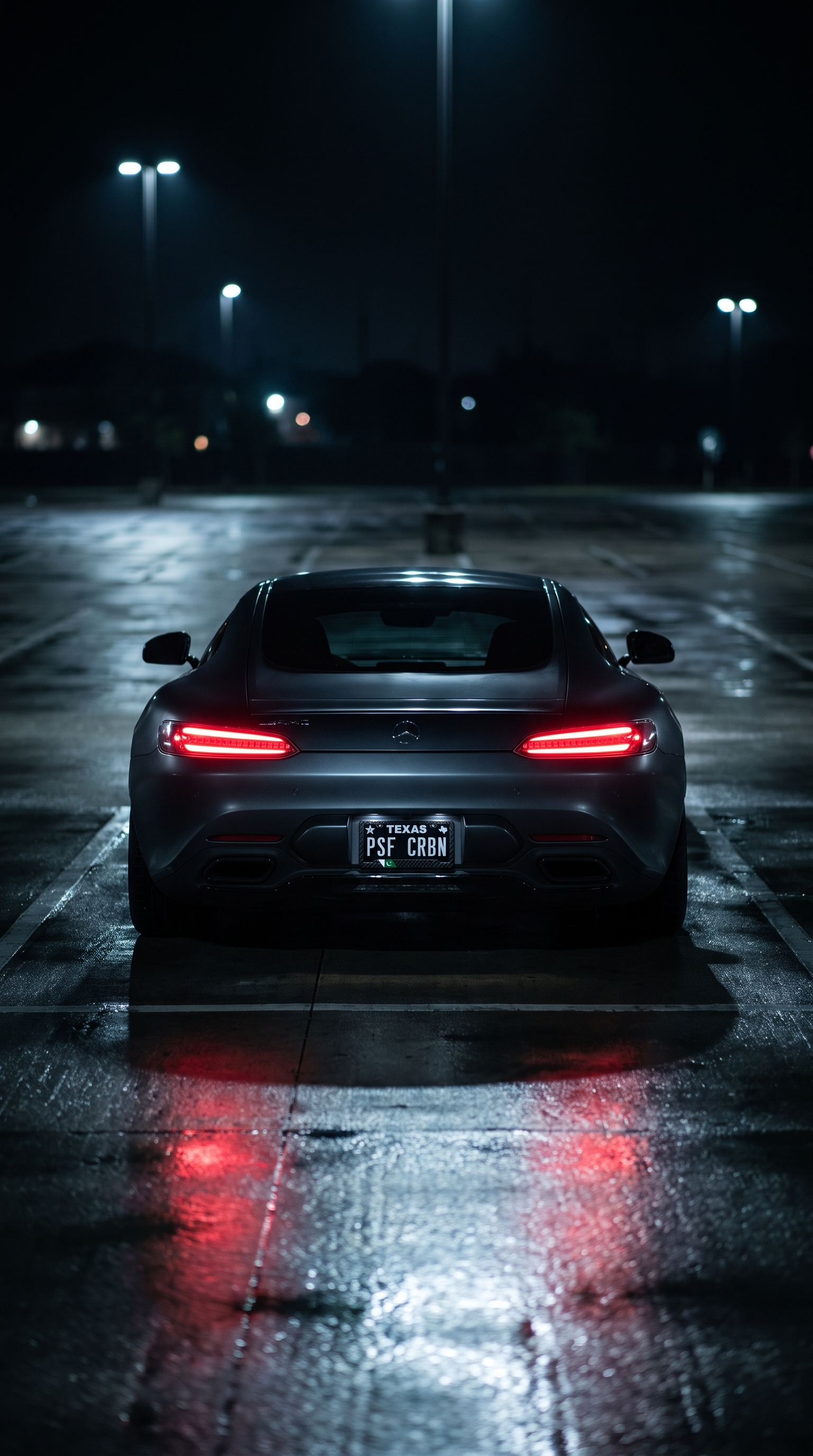 Pakistan flag carbon fiber license plate frame — Mercedes-AMG GT night parking lot
