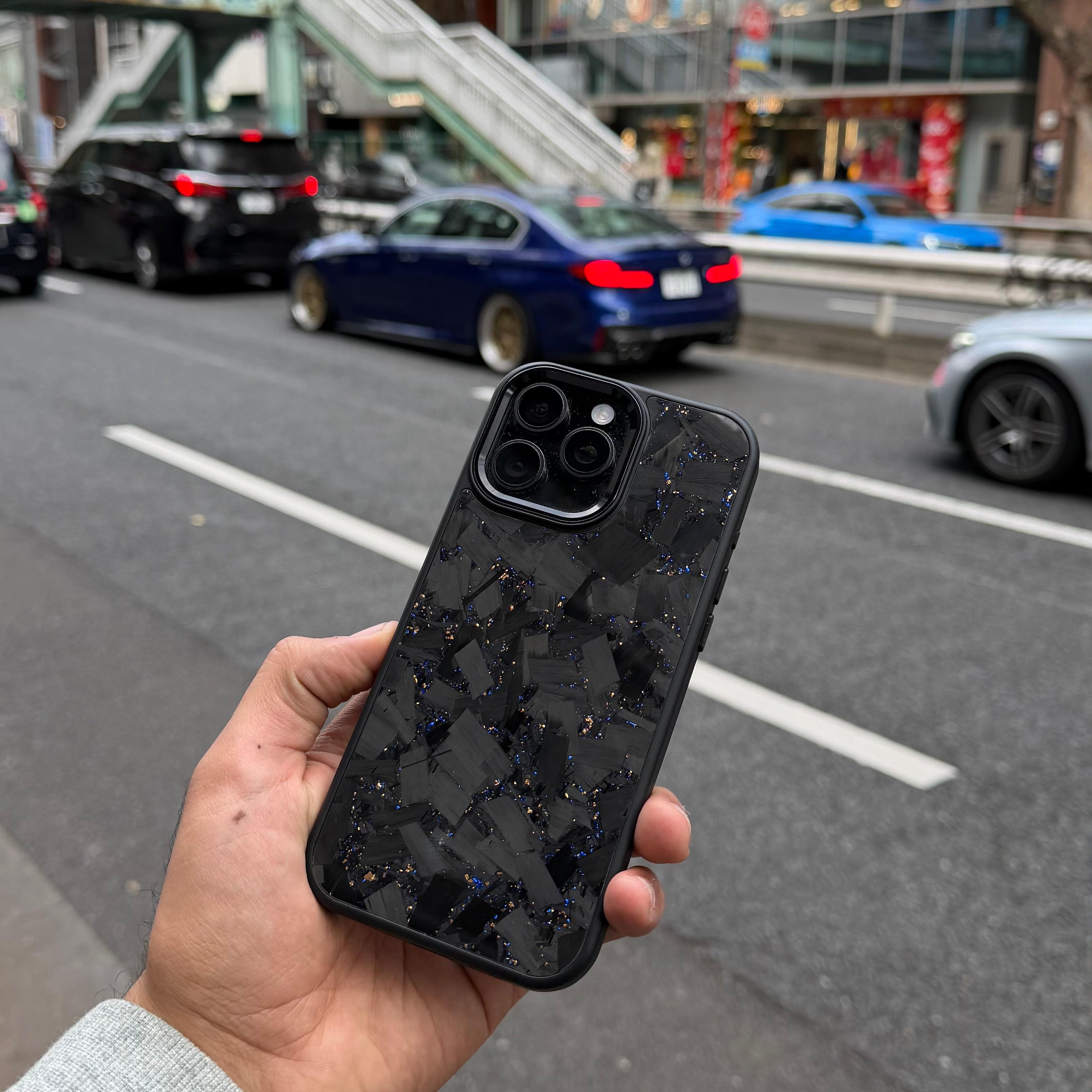 Blue And Gold Forged Carbon Phone Case