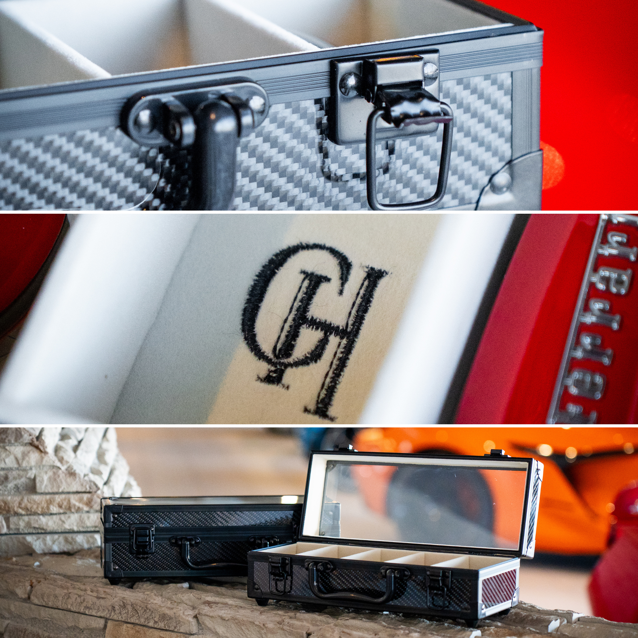 The Motorcase carbon fiber key box - detail collage