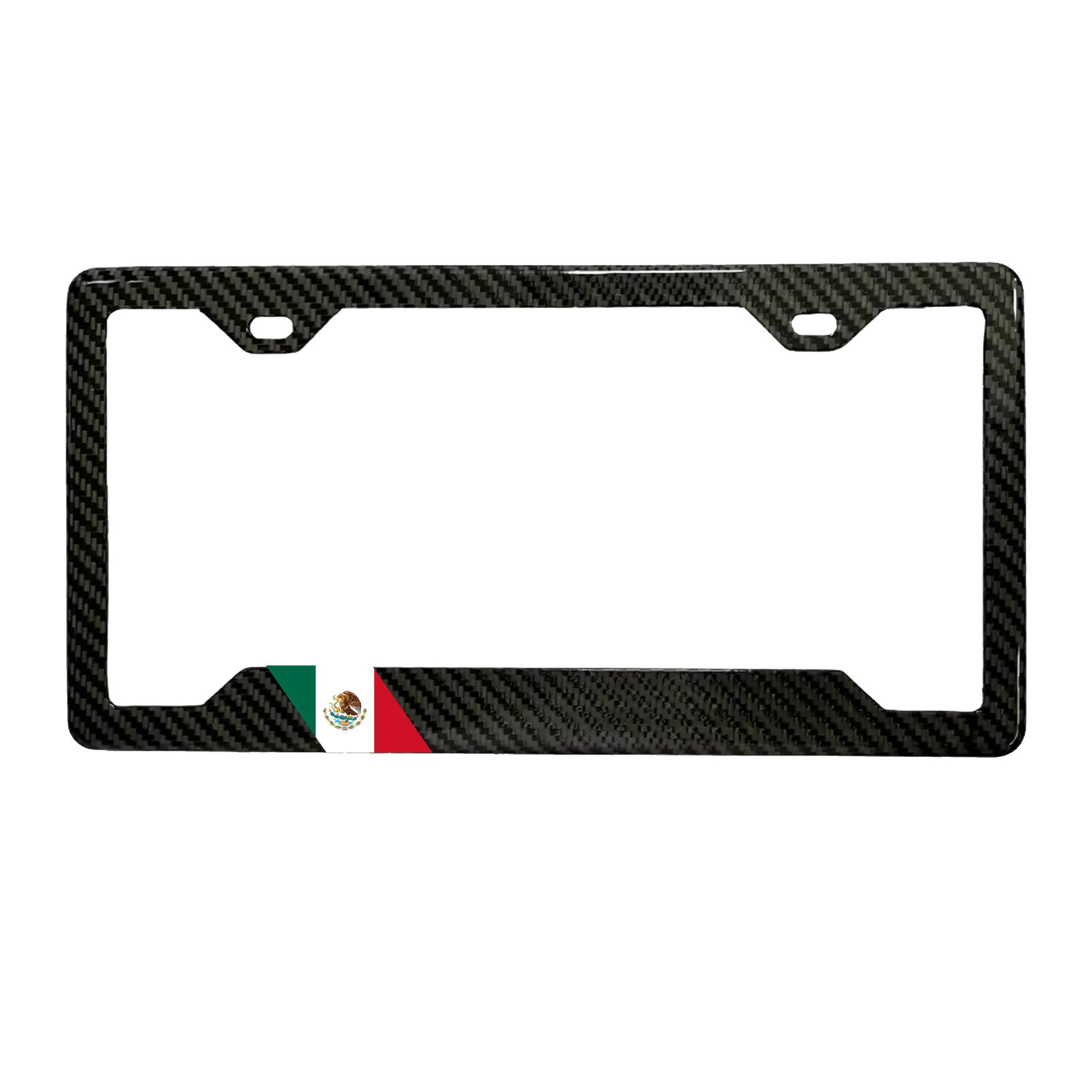 Mexico flag carbon fiber license plate frame, full product shot