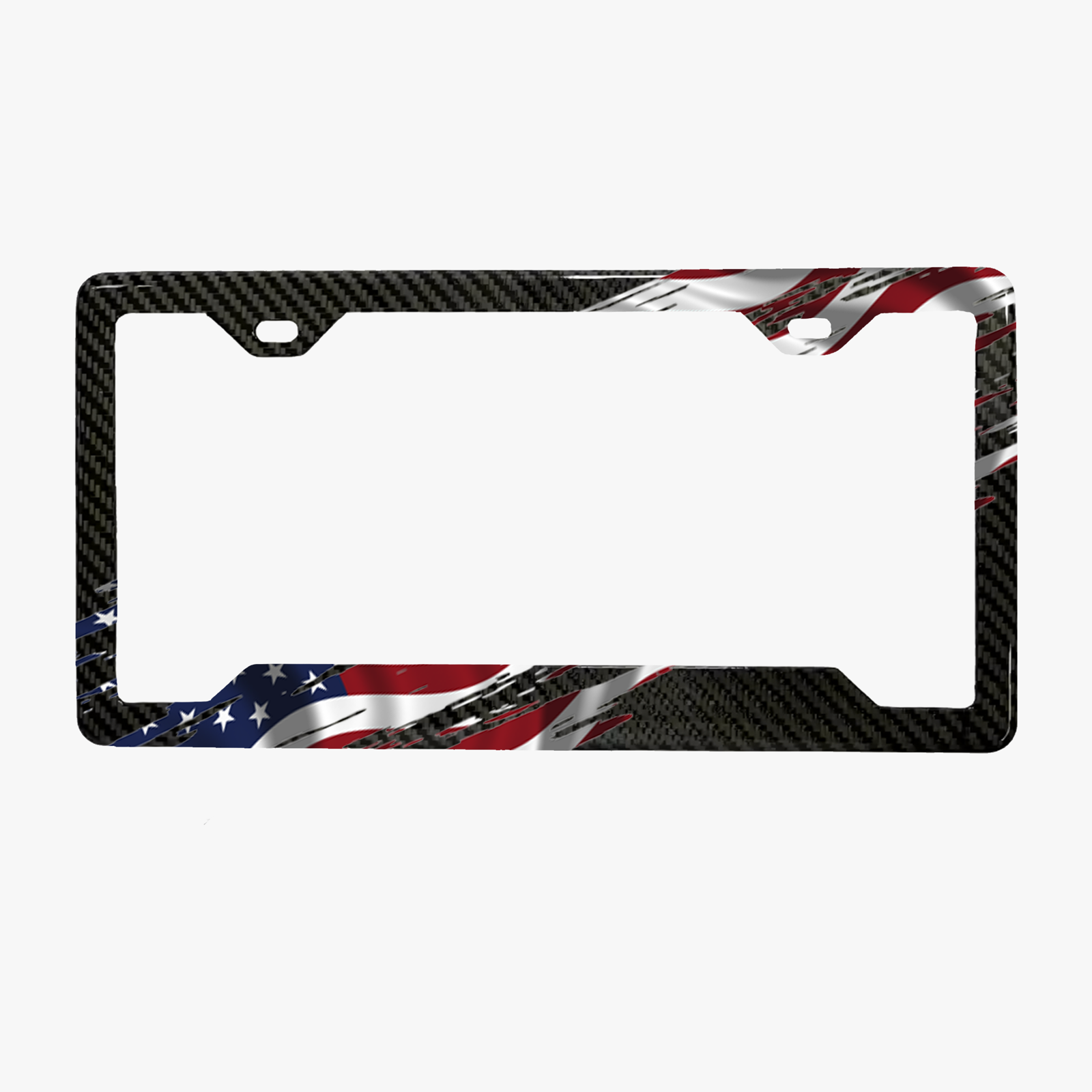 Torn American Flag carbon fiber license plate frame
