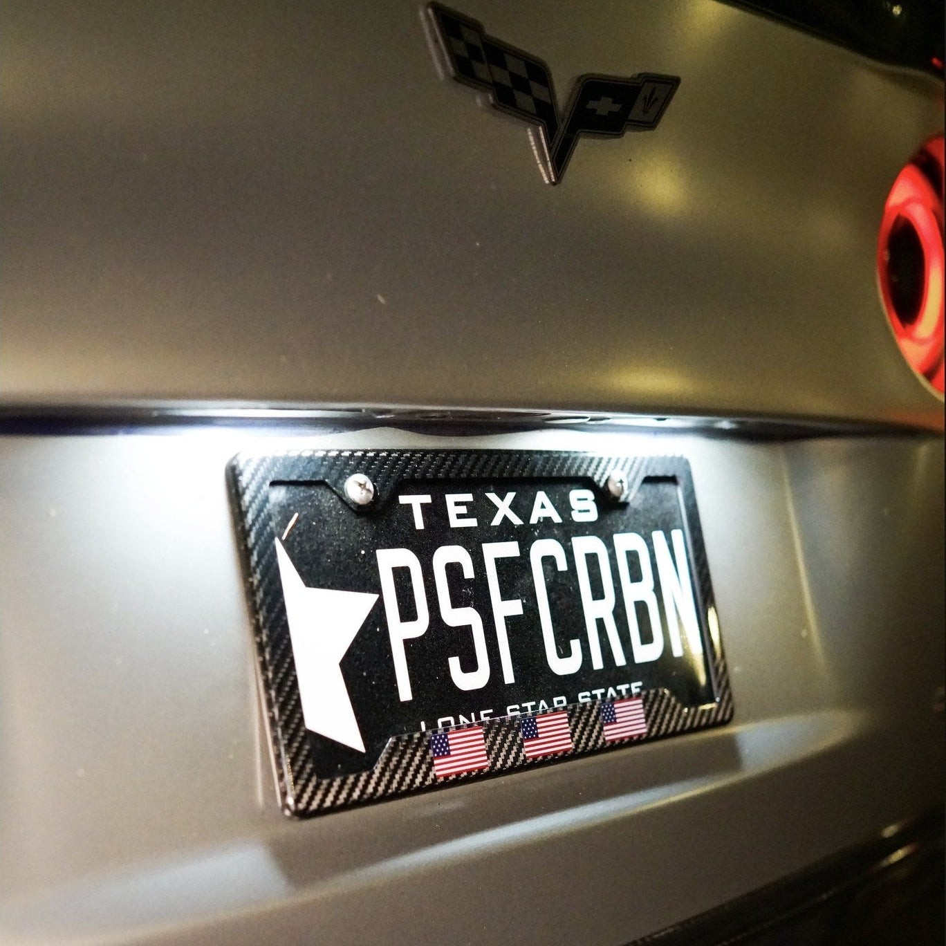 USA American Flag Carbon Fiber License Plate Frame 3 Flags