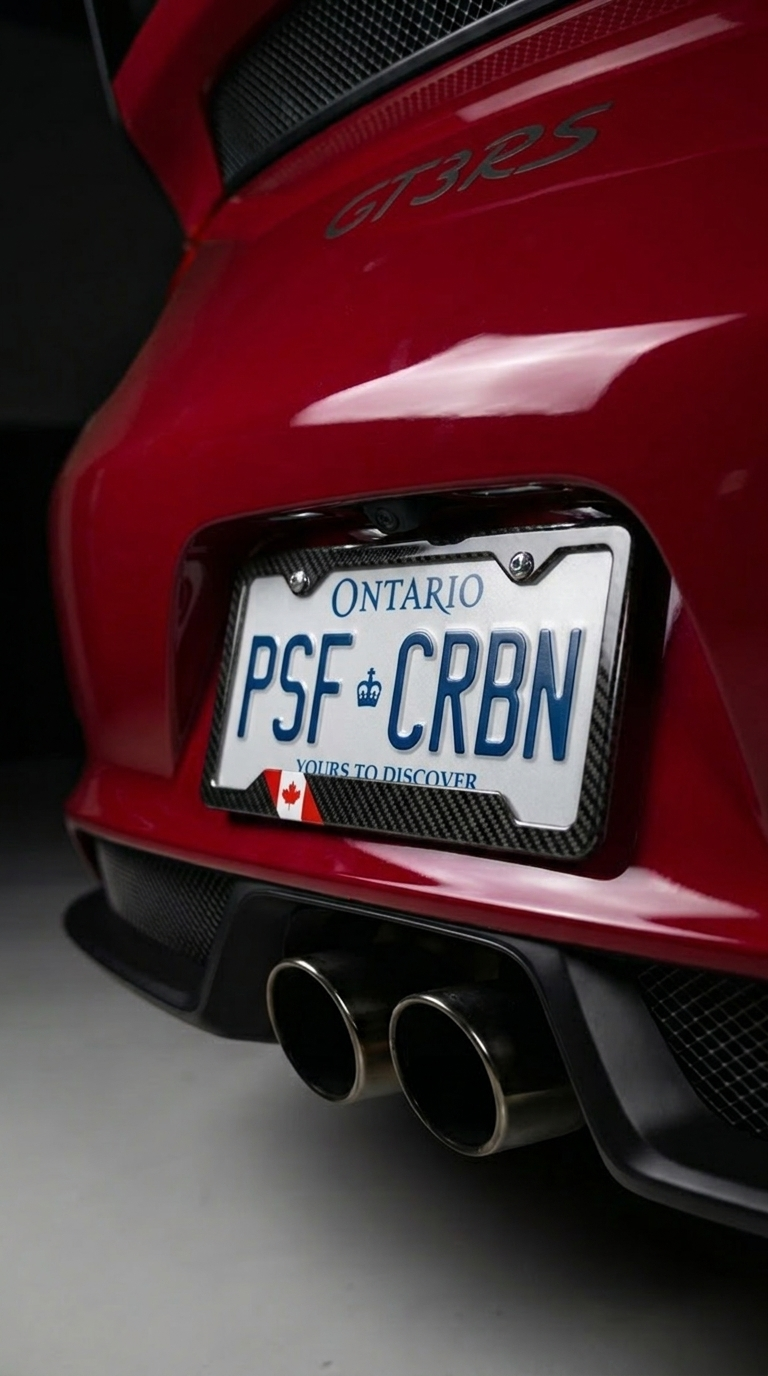 Canada carbon plate frame on red exotic with Ontario plate