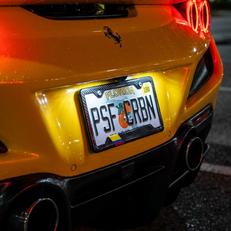 Puerto Rico carbon fiber plate frame on the car