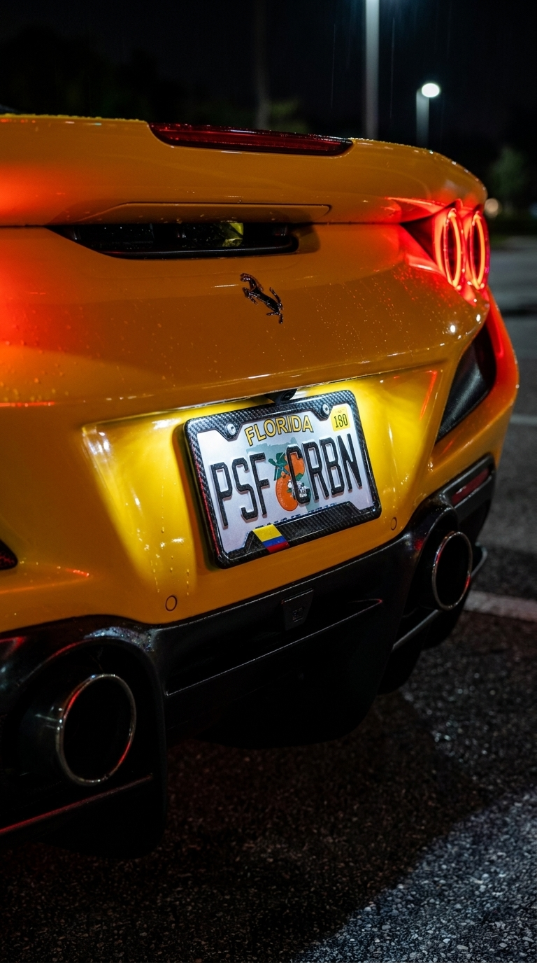 Colombia carbon plate frame close-up on yellow Ferrari