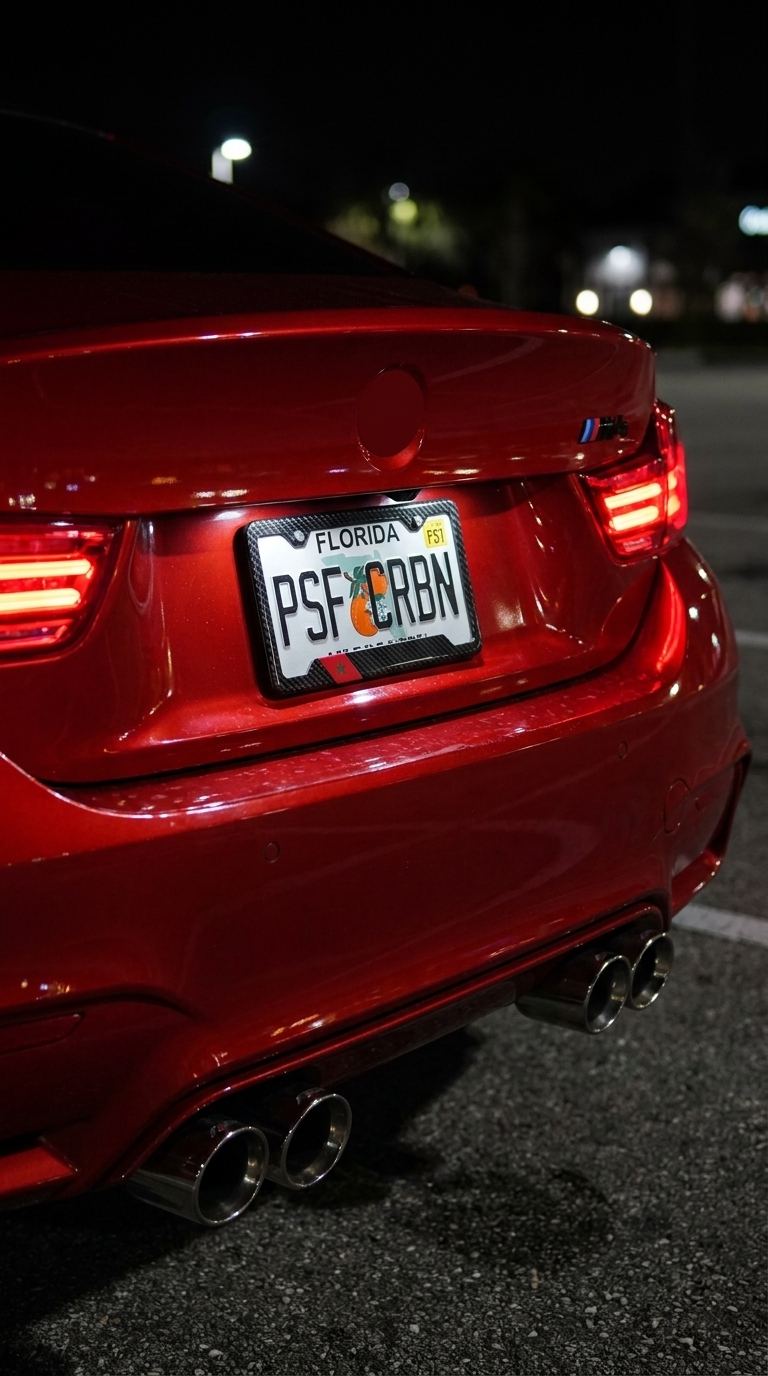 Morocco carbon plate frame close-up on red BMW M4