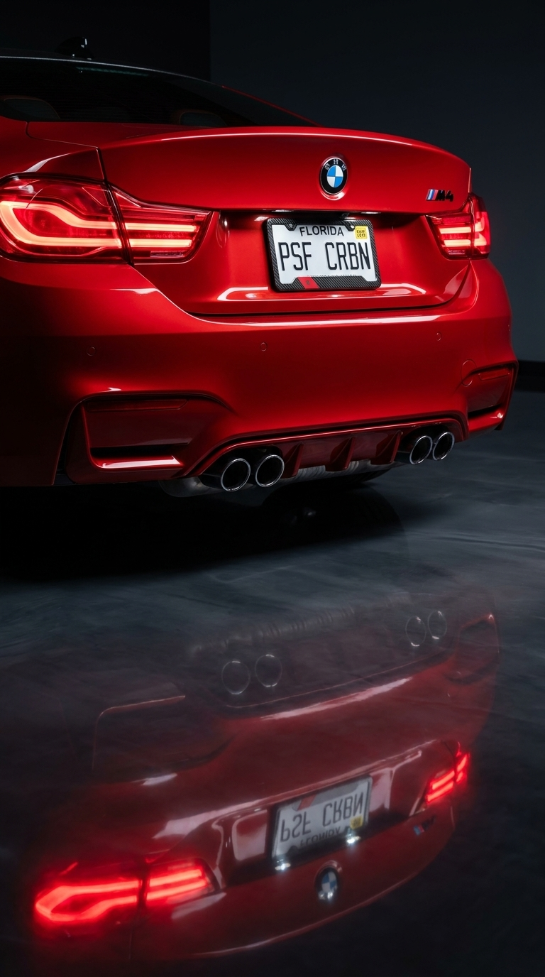 Morocco carbon plate frame on red BMW M4 studio