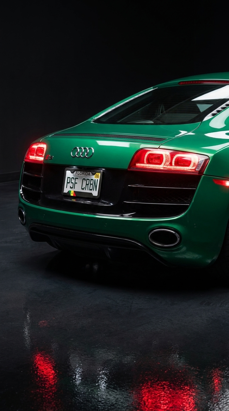 Senegal carbon plate frame on green Audi R8 studio