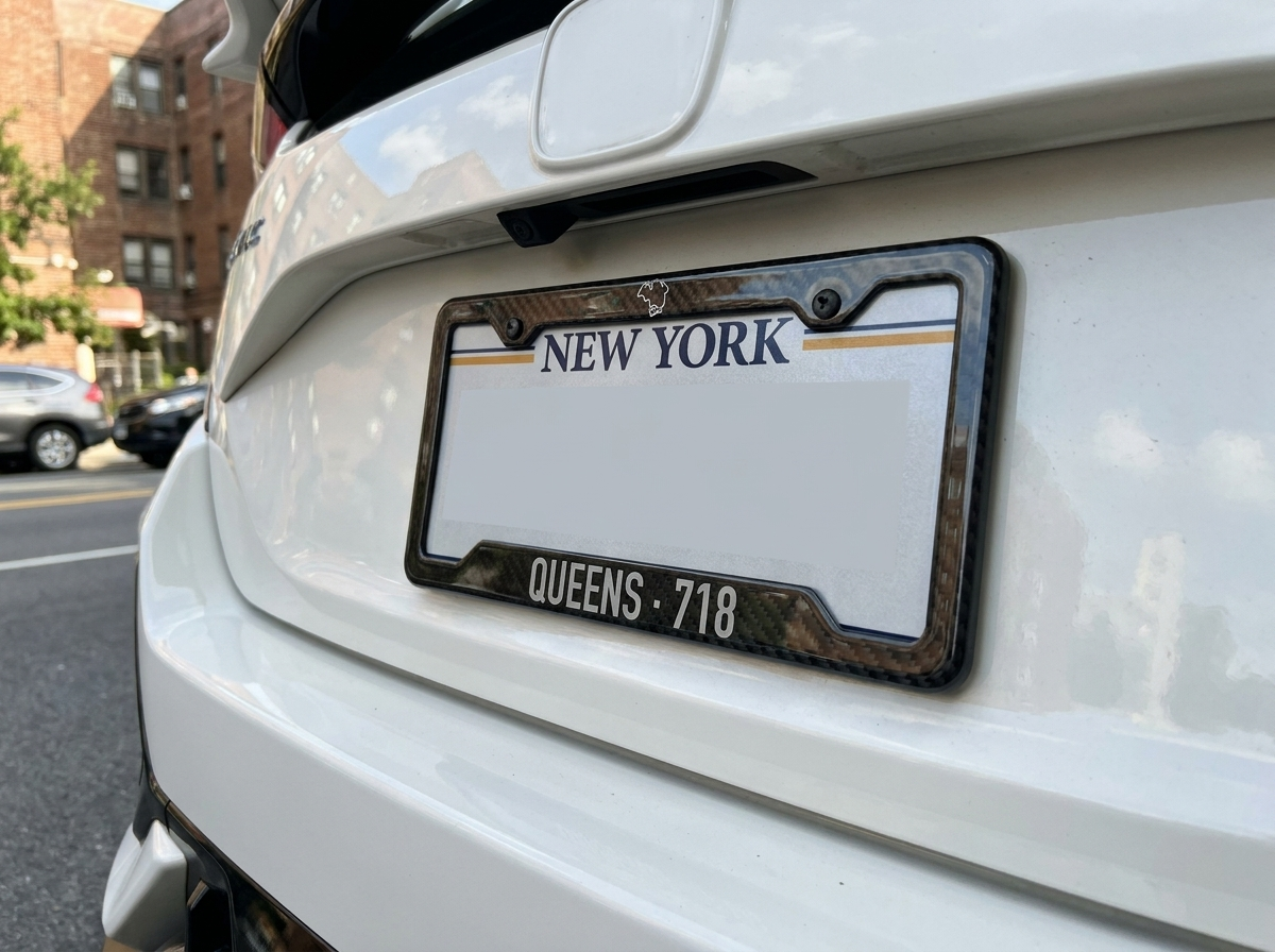 Queens carbon plate frame on a Honda Civic Type R rear - PSF Carbon