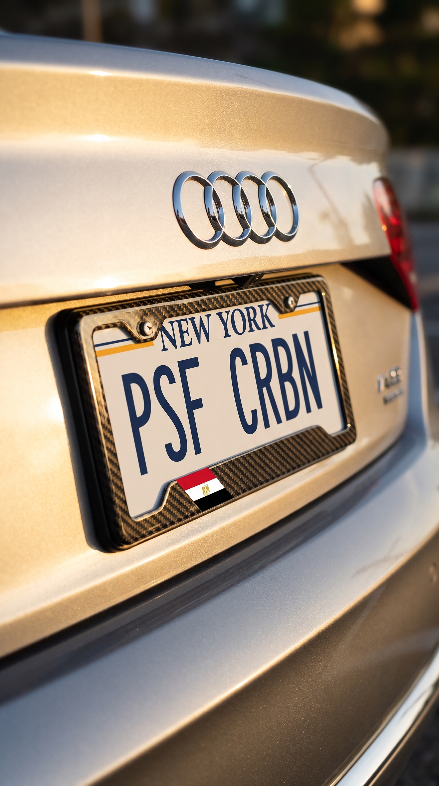 Egypt flag carbon fiber plate frame on metallic silver Audi A8