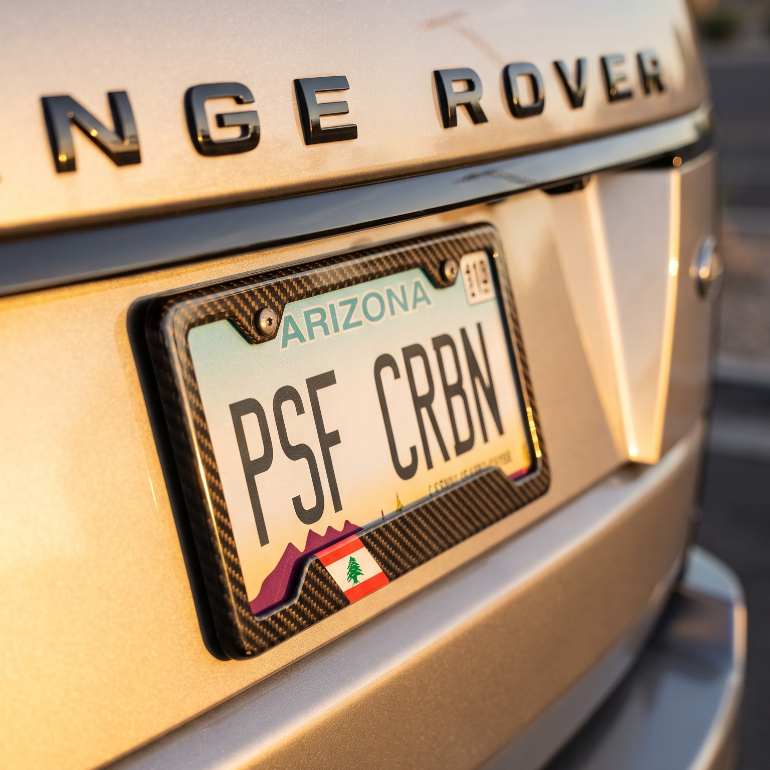Lebanon flag carbon fiber plate frame on metallic silver Range Rover