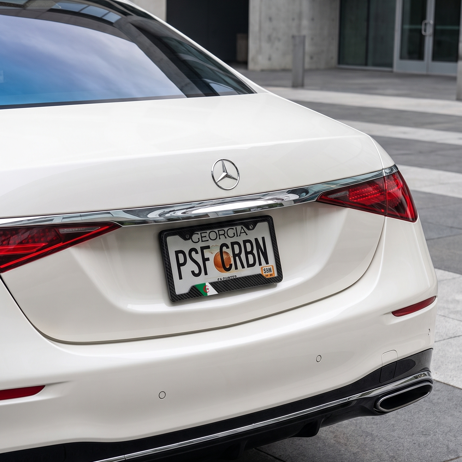 Algeria flag carbon fiber plate frame on pearl white Mercedes-Benz S-Class