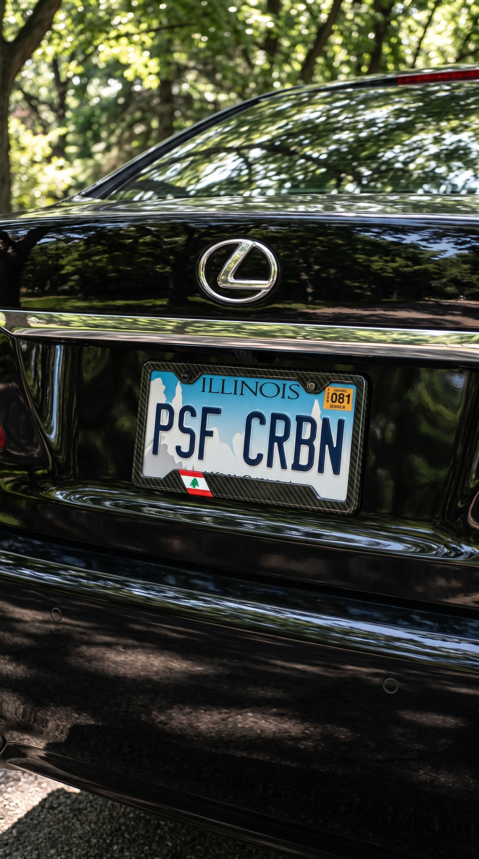 Lebanon flag carbon fiber plate frame on gloss black Lexus LS