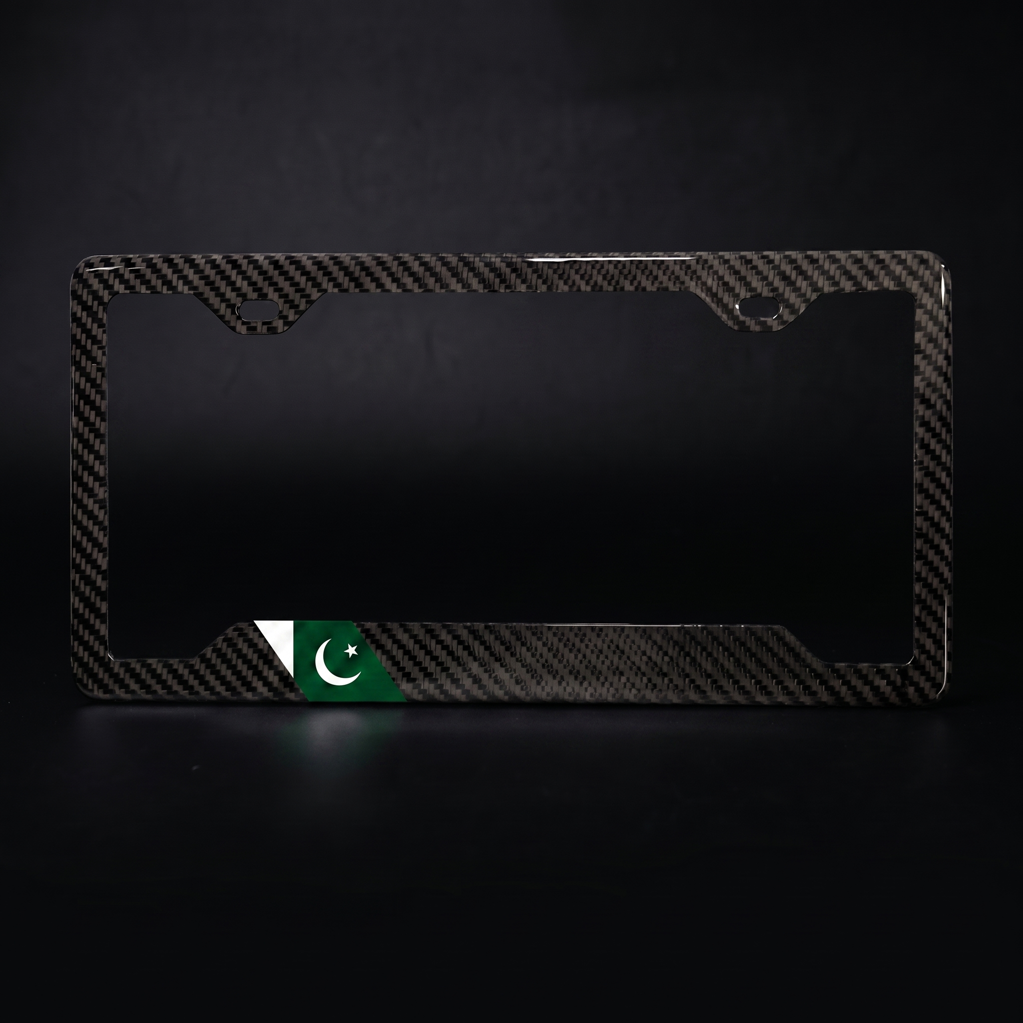 Pakistan flag carbon fiber license plate frame — black studio