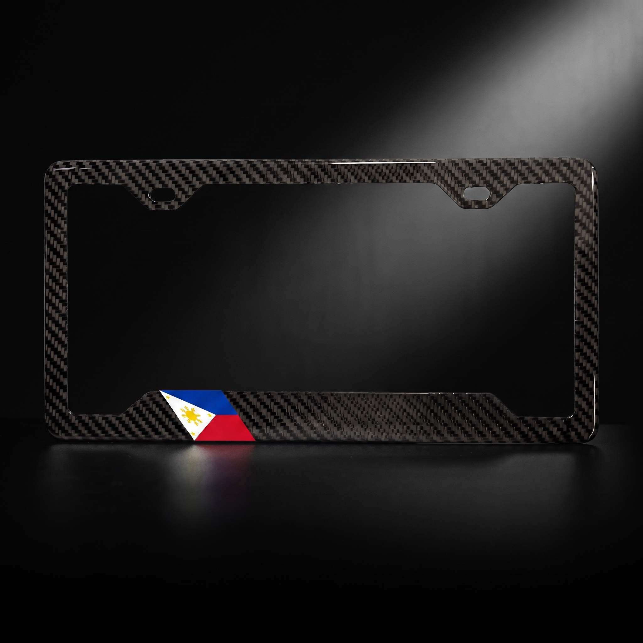 Philippines flag carbon fiber license plate frame — black studio