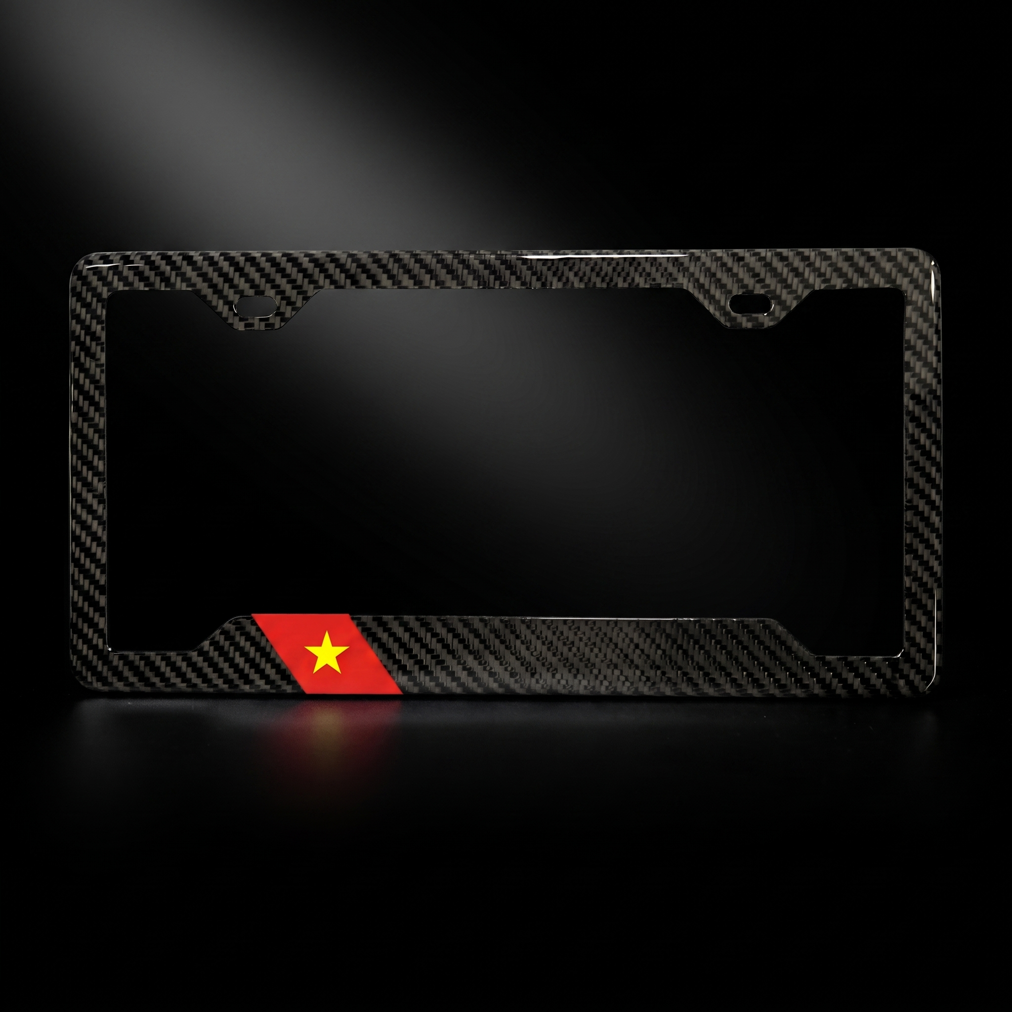 Vietnam flag carbon fiber license plate frame — black studio