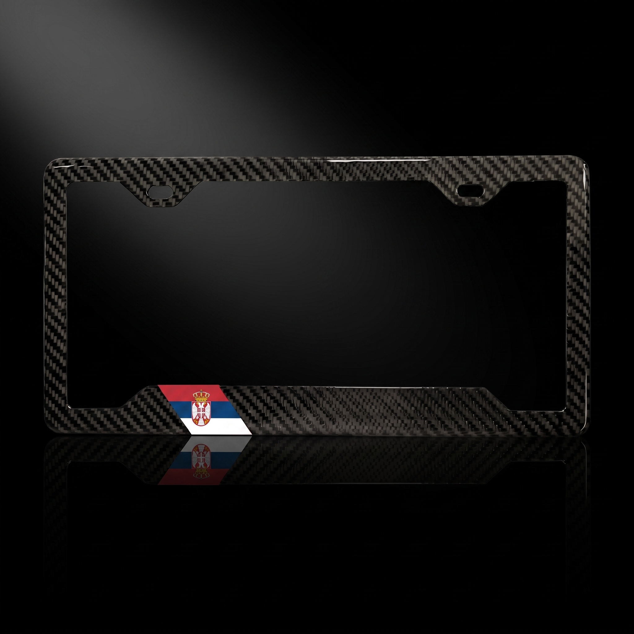 Serbia flag carbon fiber license plate frame — black studio