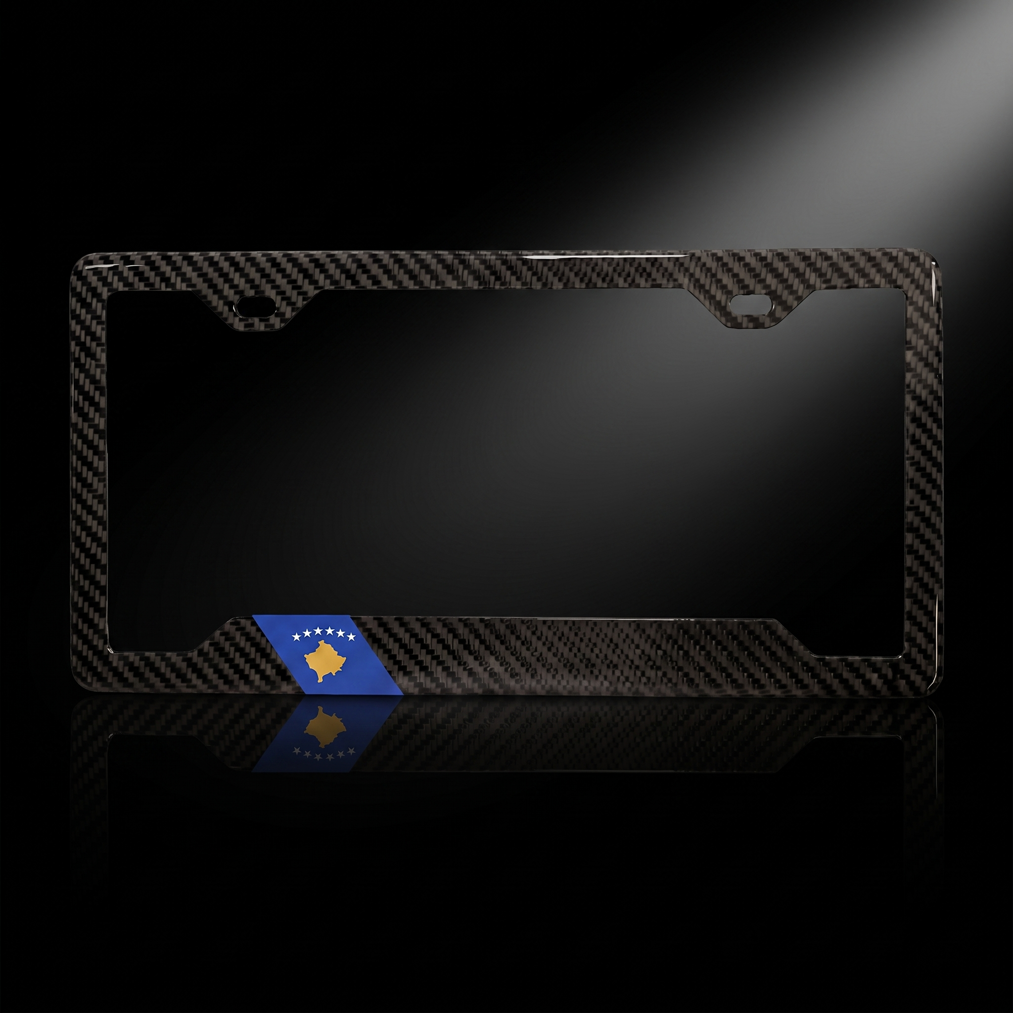 Kosovo flag carbon fiber license plate frame — black studio