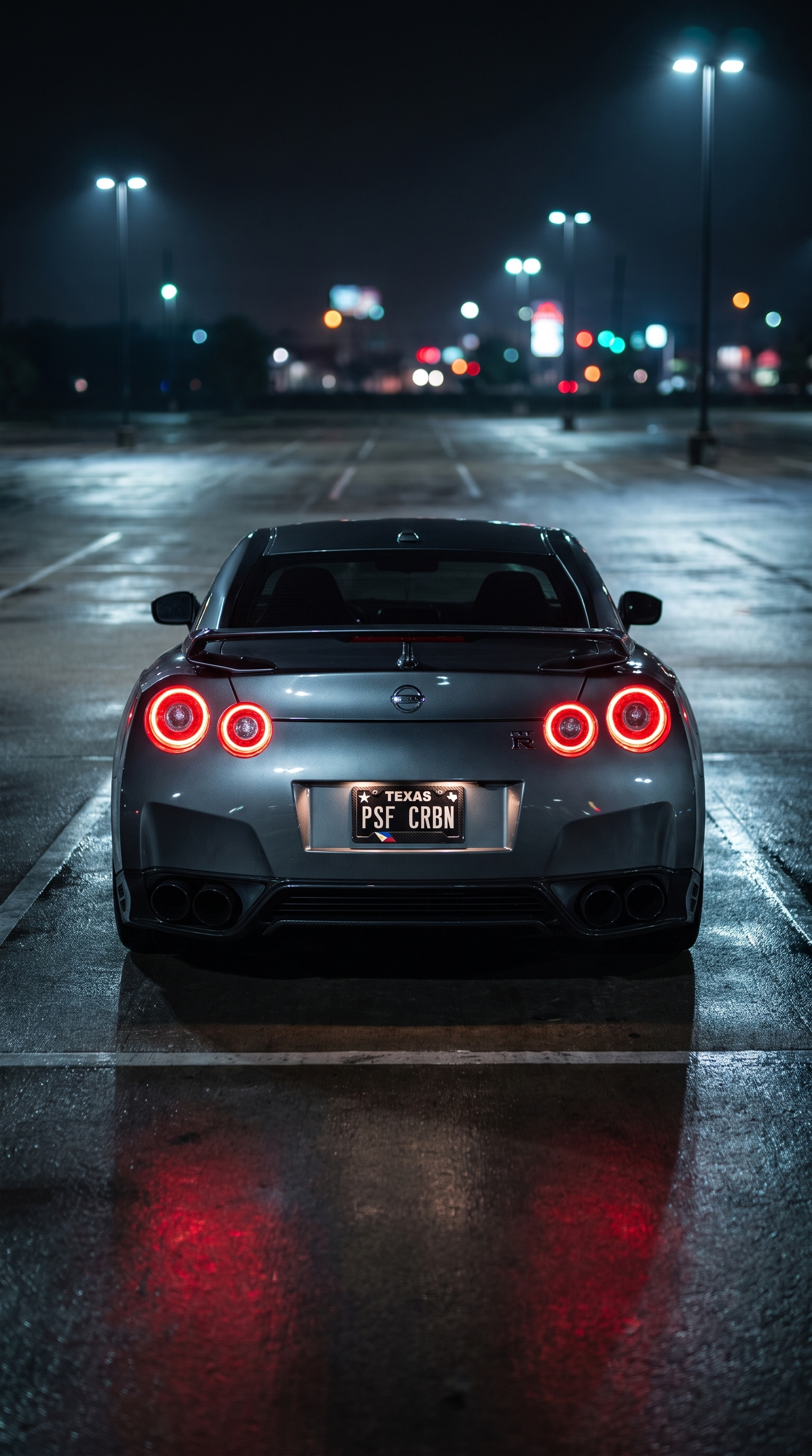 Philippines flag carbon fiber license plate frame — Nissan GT-R night parking lot