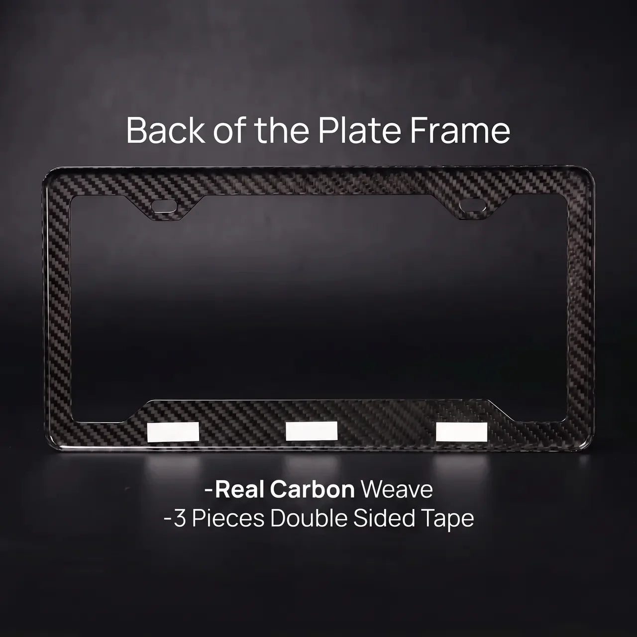 Back of the plate frame showing real carbon weave and mounting tape