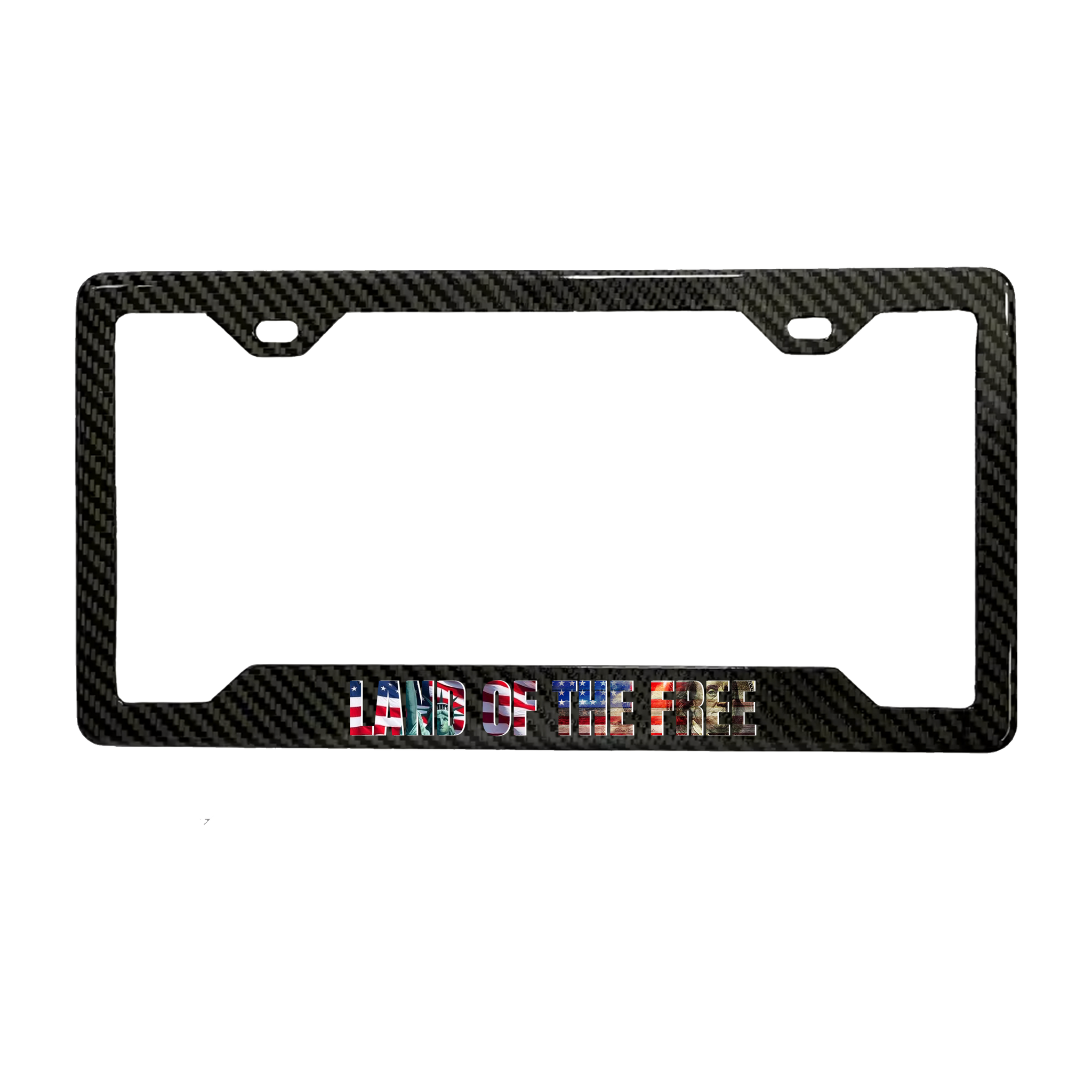 Land of the Free Americana carbon fiber license plate frame