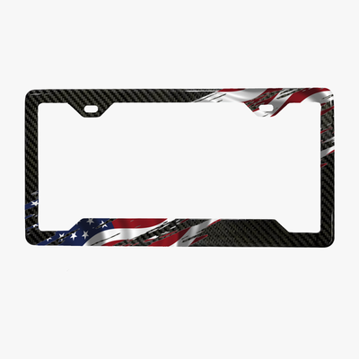 Torn American Flag carbon fiber license plate frame