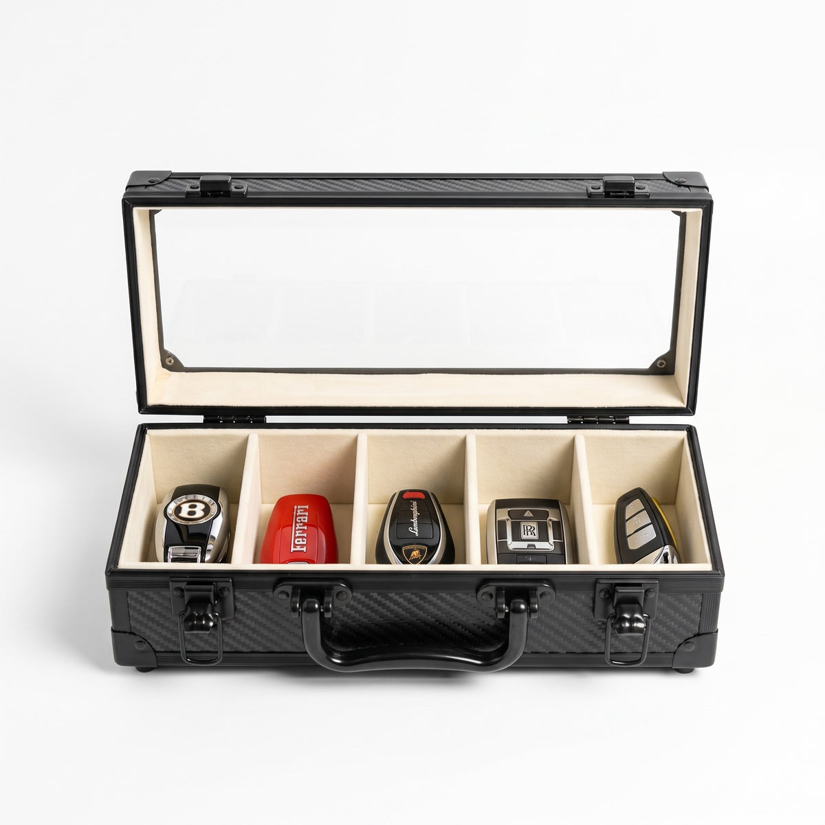 The Motorcase 5 Slot open with five car keys