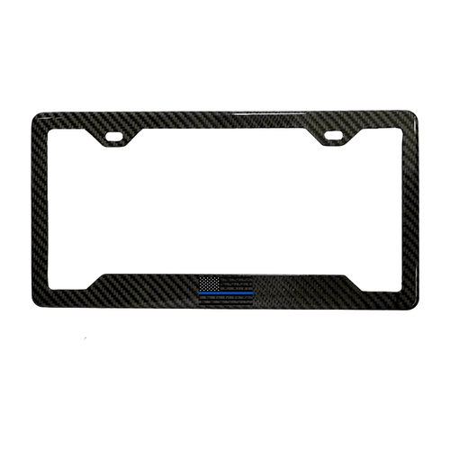 Thin Blue Line carbon fiber license plate frame - front view